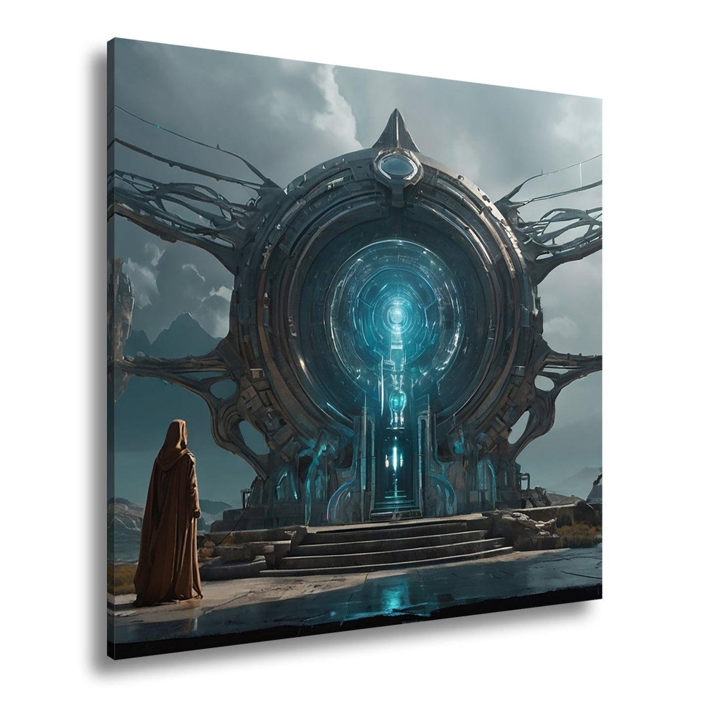Leinwandbild Mystisches Portal erleuchtet eine uralte, futuristische Welt - deyoli
