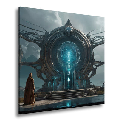 Leinwandbild Mystisches Portal erleuchtet eine uralte, futuristische Welt - deyoli