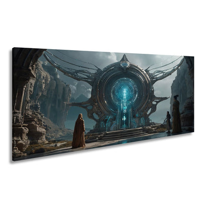 Leinwandbild Mystisches Portal erleuchtet eine uralte, futuristische Welt - deyoli