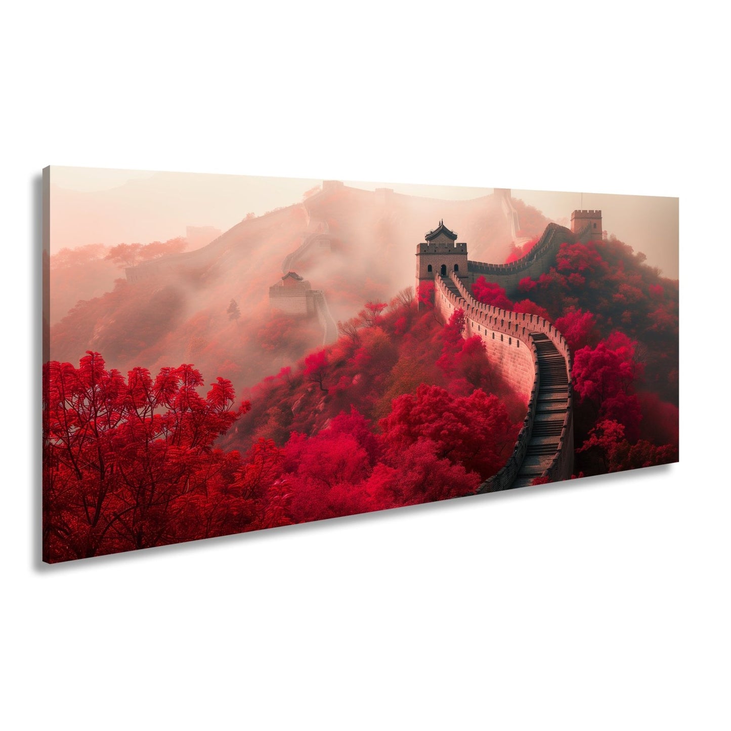 Leinwandbild Nebel küsst die Große Mauer in rotem Herbstgewand. - deyoli