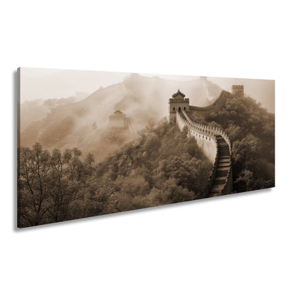 Leinwandbild Nebel küsst die Große Mauer in rotem Herbstgewand. - deyoli