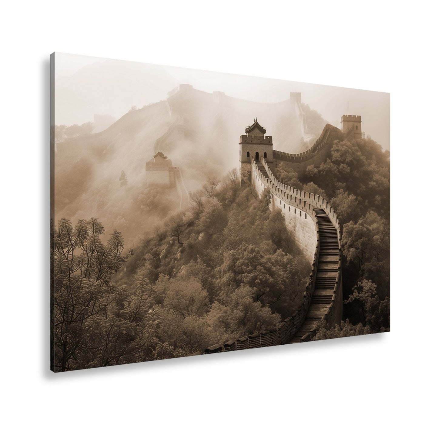 Leinwandbild Nebel küsst die Große Mauer in rotem Herbstgewand. - deyoli