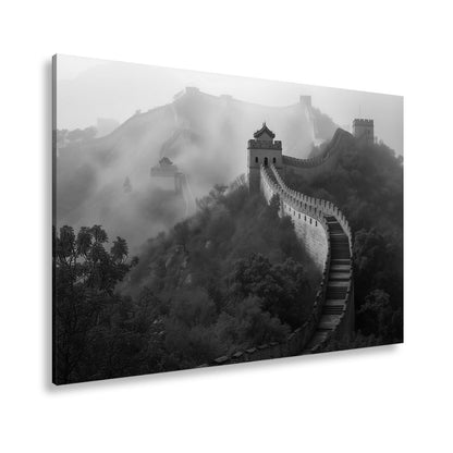 Leinwandbild Nebel küsst die Große Mauer in rotem Herbstgewand. - deyoli
