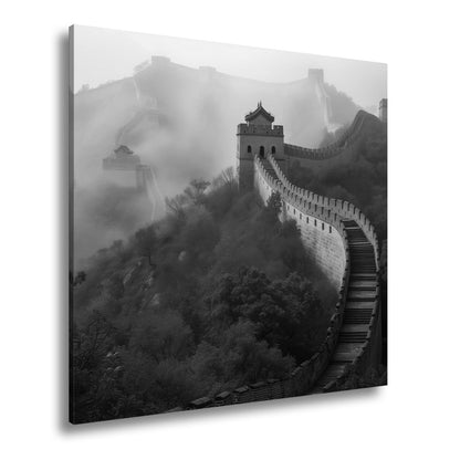 Leinwandbild Nebel küsst die Große Mauer in rotem Herbstgewand. - deyoli