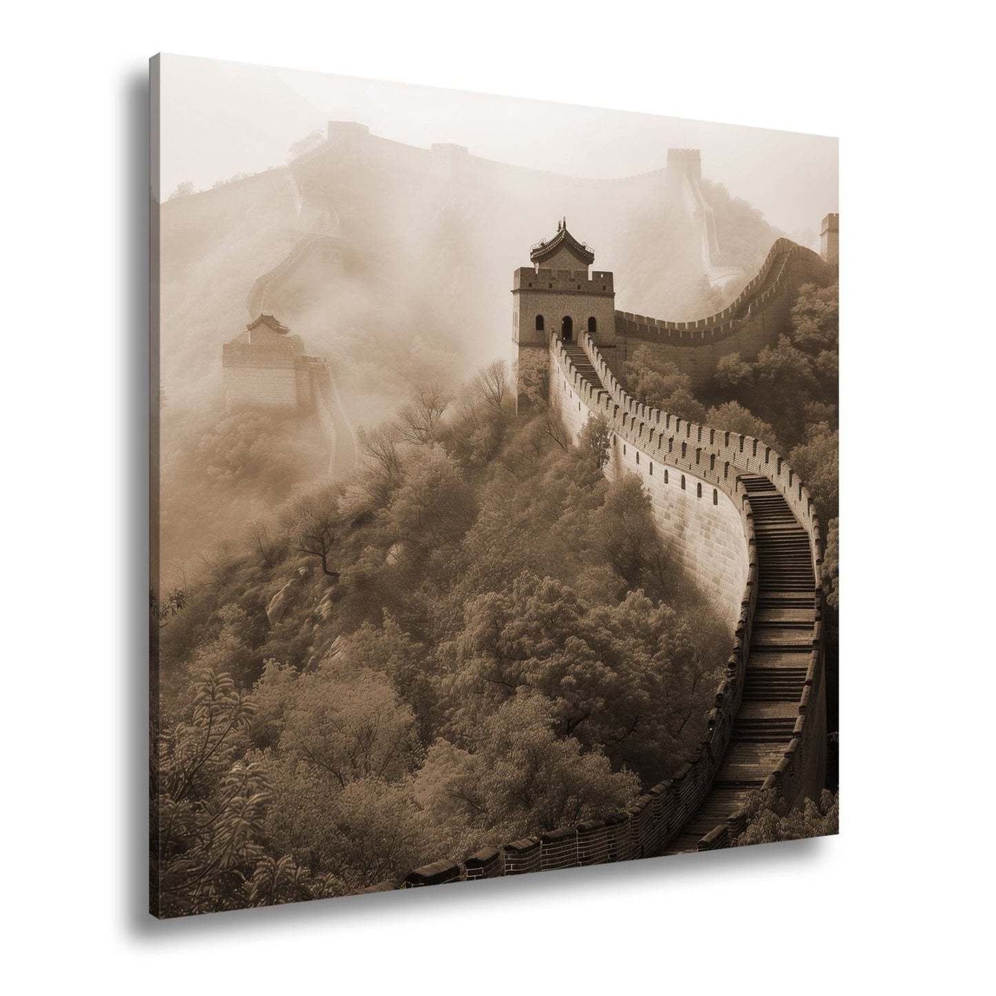 Leinwandbild Nebel küsst die Große Mauer in rotem Herbstgewand. - deyoli