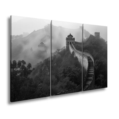 Leinwandbild Nebel küsst die Große Mauer in rotem Herbstgewand. - deyoli