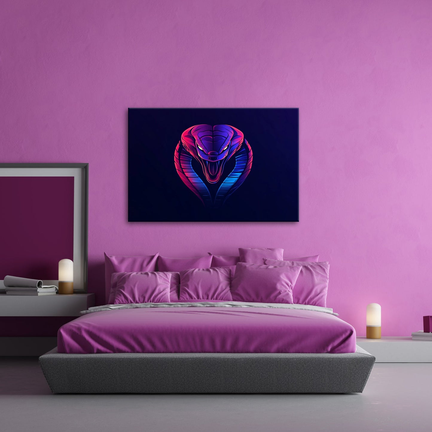 Leinwandbild Neon Kobra – Gefahr trifft grafische Eleganz XXL - deyoli