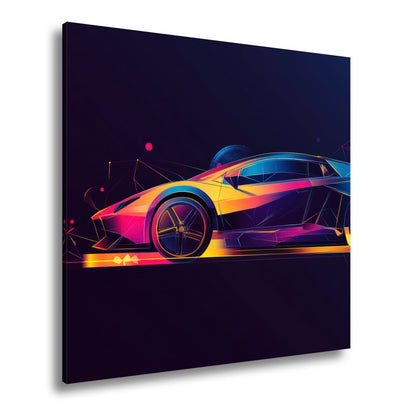 Leinwandbild Neonfarbenes Traumauto in futuristischem Glanz - deyoli