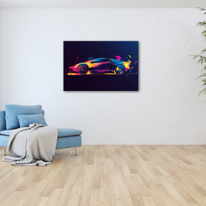 Leinwandbild Neonfarbenes Traumauto in futuristischem Glanz - deyoli