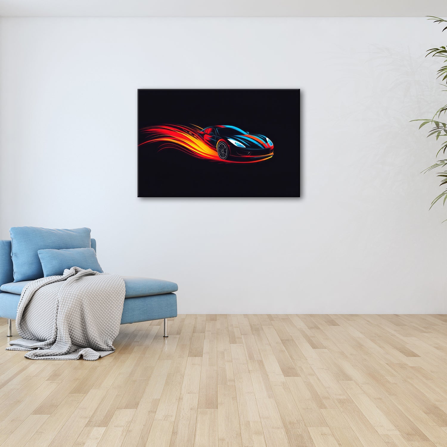 Leinwandbild Neonflammen tragen einen futuristischen Sportwagen - deyoli