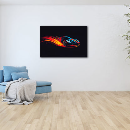 Leinwandbild Neonflammen tragen einen futuristischen Sportwagen - deyoli