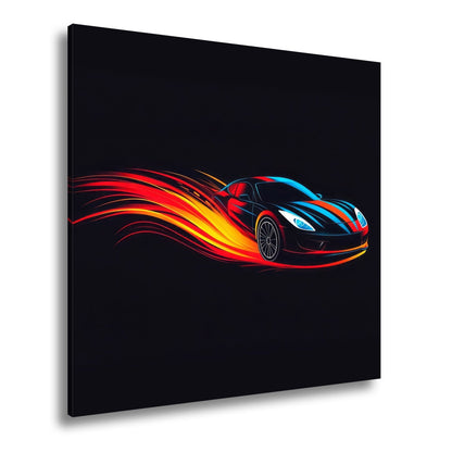 Leinwandbild Neonflammen tragen einen futuristischen Sportwagen - deyoli