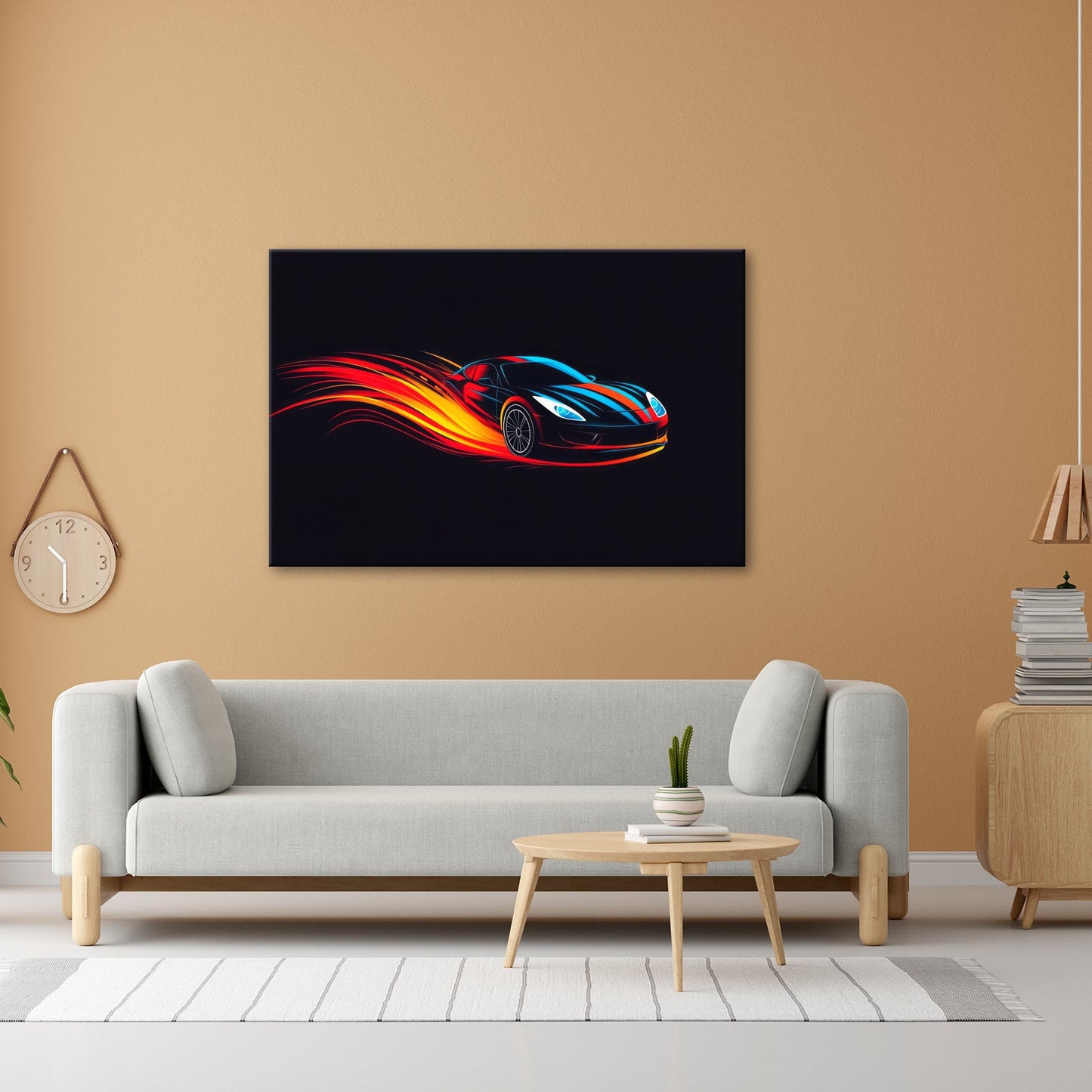 Leinwandbild Neonflammen tragen einen futuristischen Sportwagen - deyoli