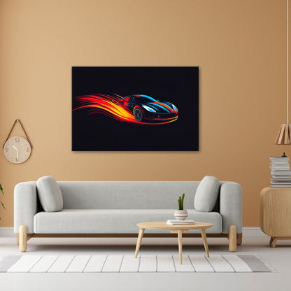 Leinwandbild Neonflammen tragen einen futuristischen Sportwagen - deyoli