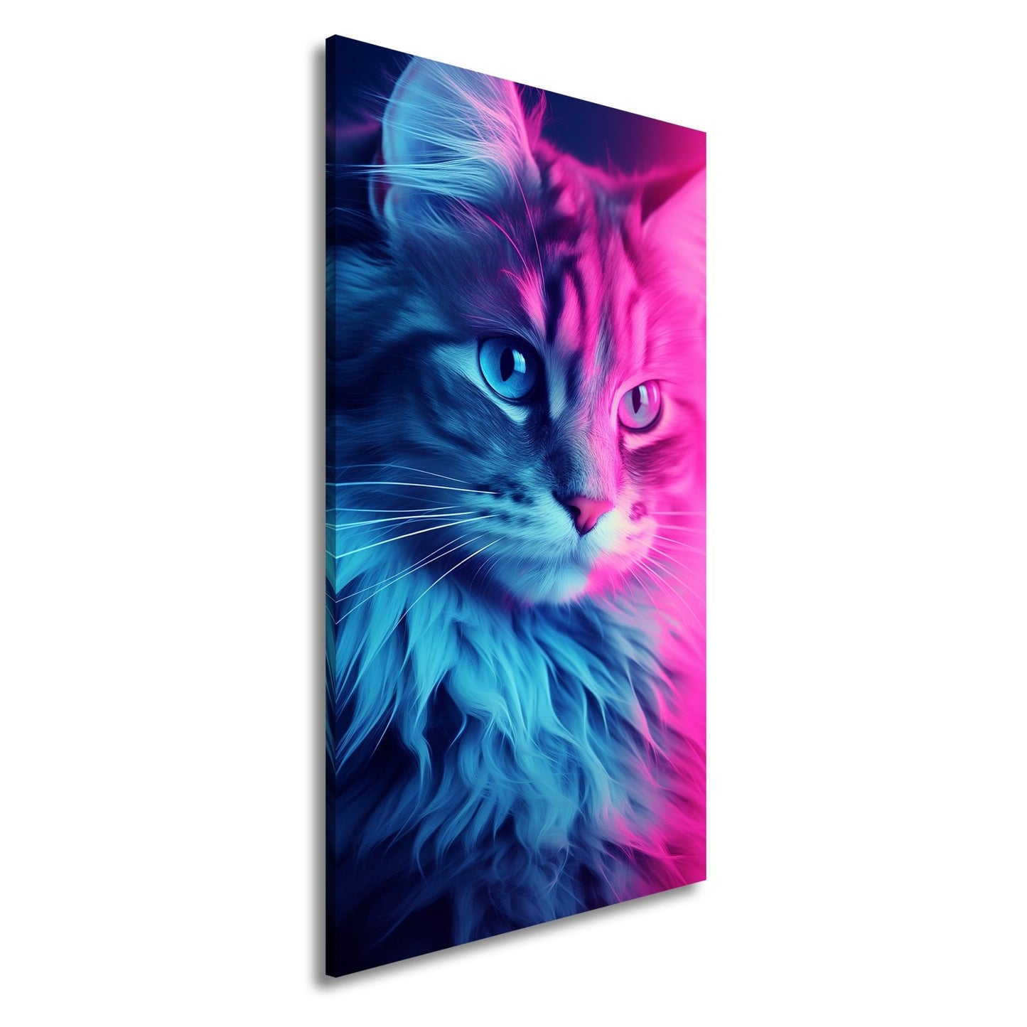 Leinwandbild Neonkatze in magischem Licht zwischen Blau und Pink - deyoli