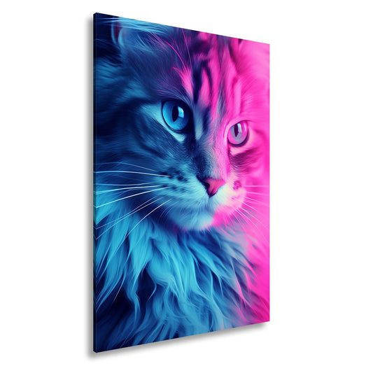 Leinwandbild Neonkatze in magischem Licht zwischen Blau und Pink - deyoli