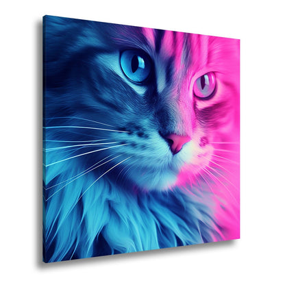 Leinwandbild Neonkatze in magischem Licht zwischen Blau und Pink - deyoli