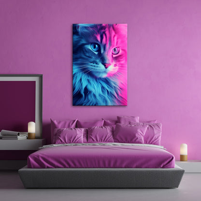 Leinwandbild Neonkatze in magischem Licht zwischen Blau und Pink - deyoli