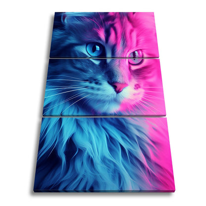 Leinwandbild Neonkatze in magischem Licht zwischen Blau und Pink - deyoli