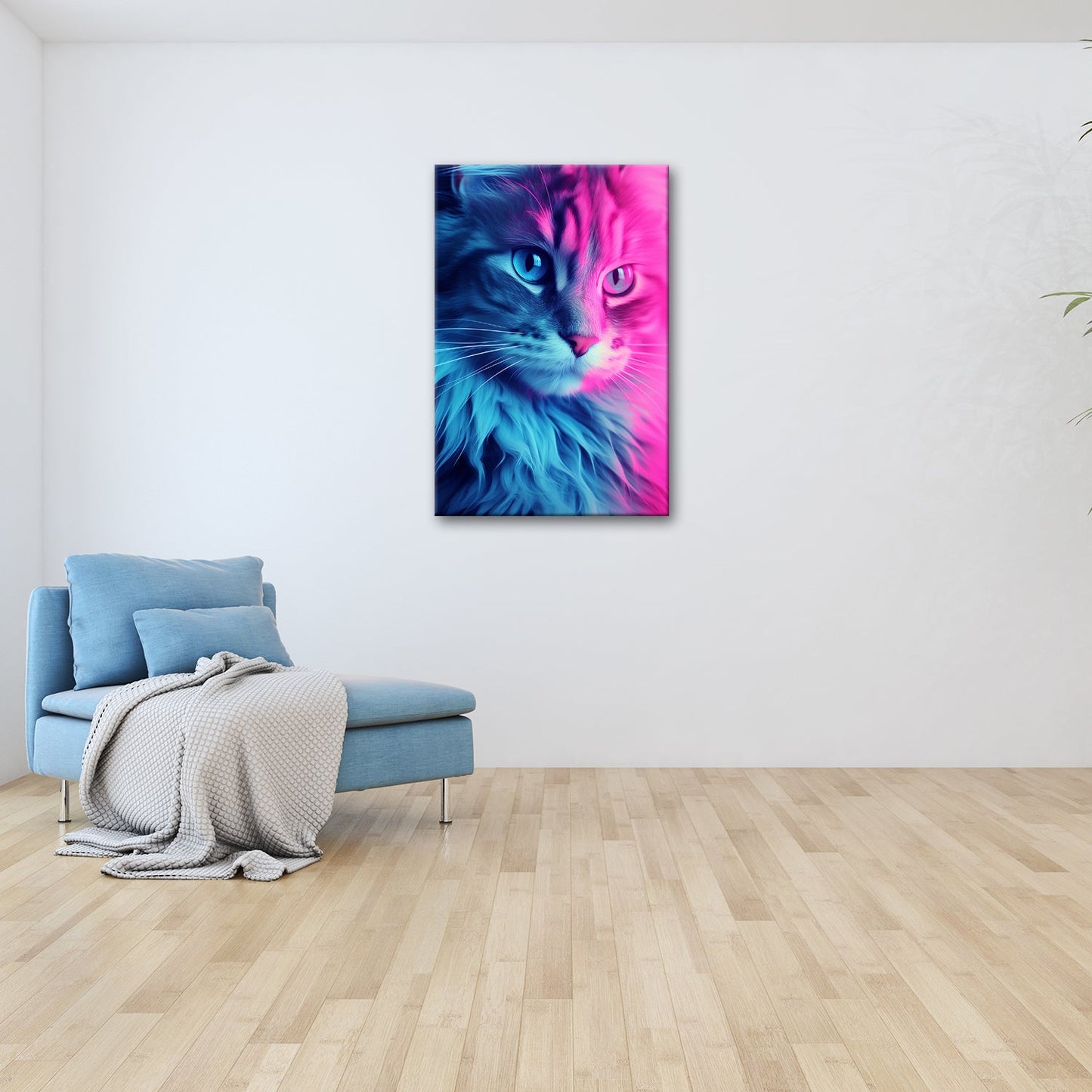 Leinwandbild Neonkatze in magischem Licht zwischen Blau und Pink - deyoli