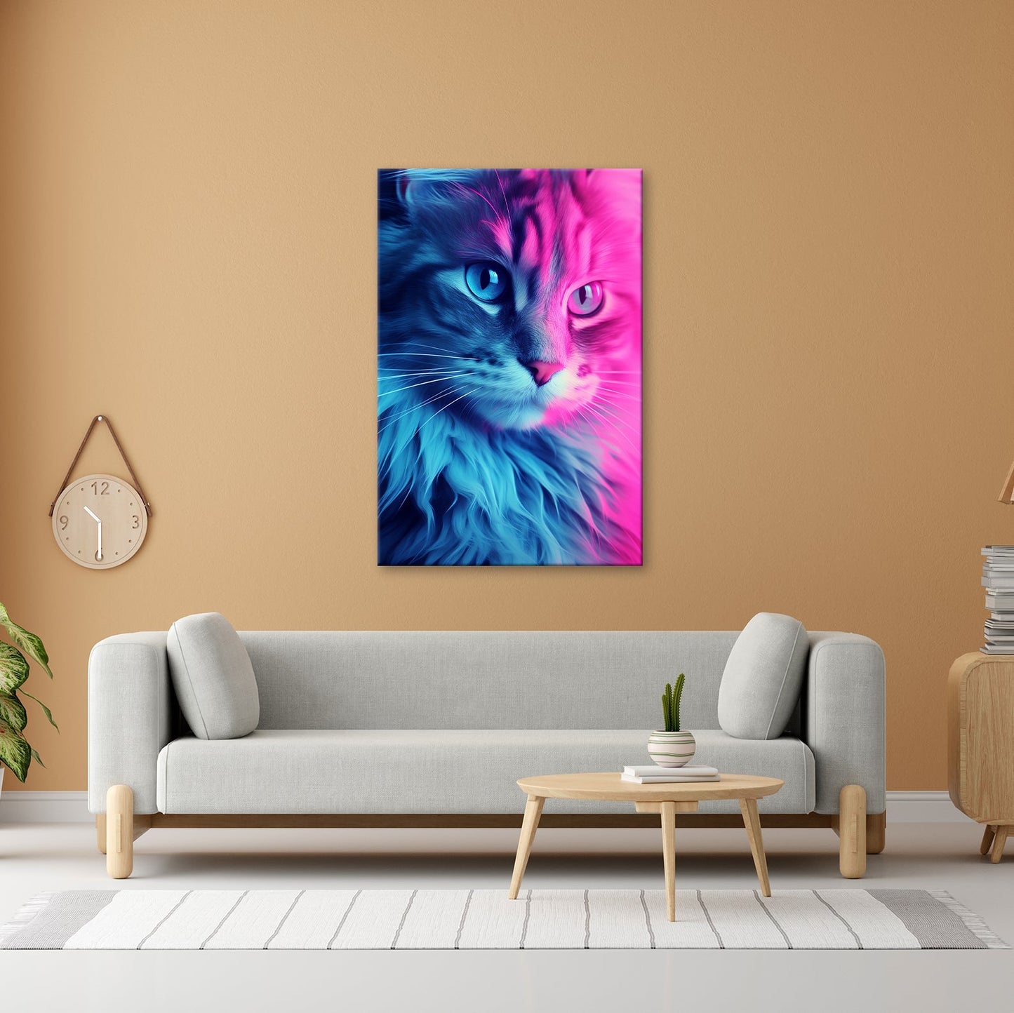 Leinwandbild Neonkatze in magischem Licht zwischen Blau und Pink - deyoli