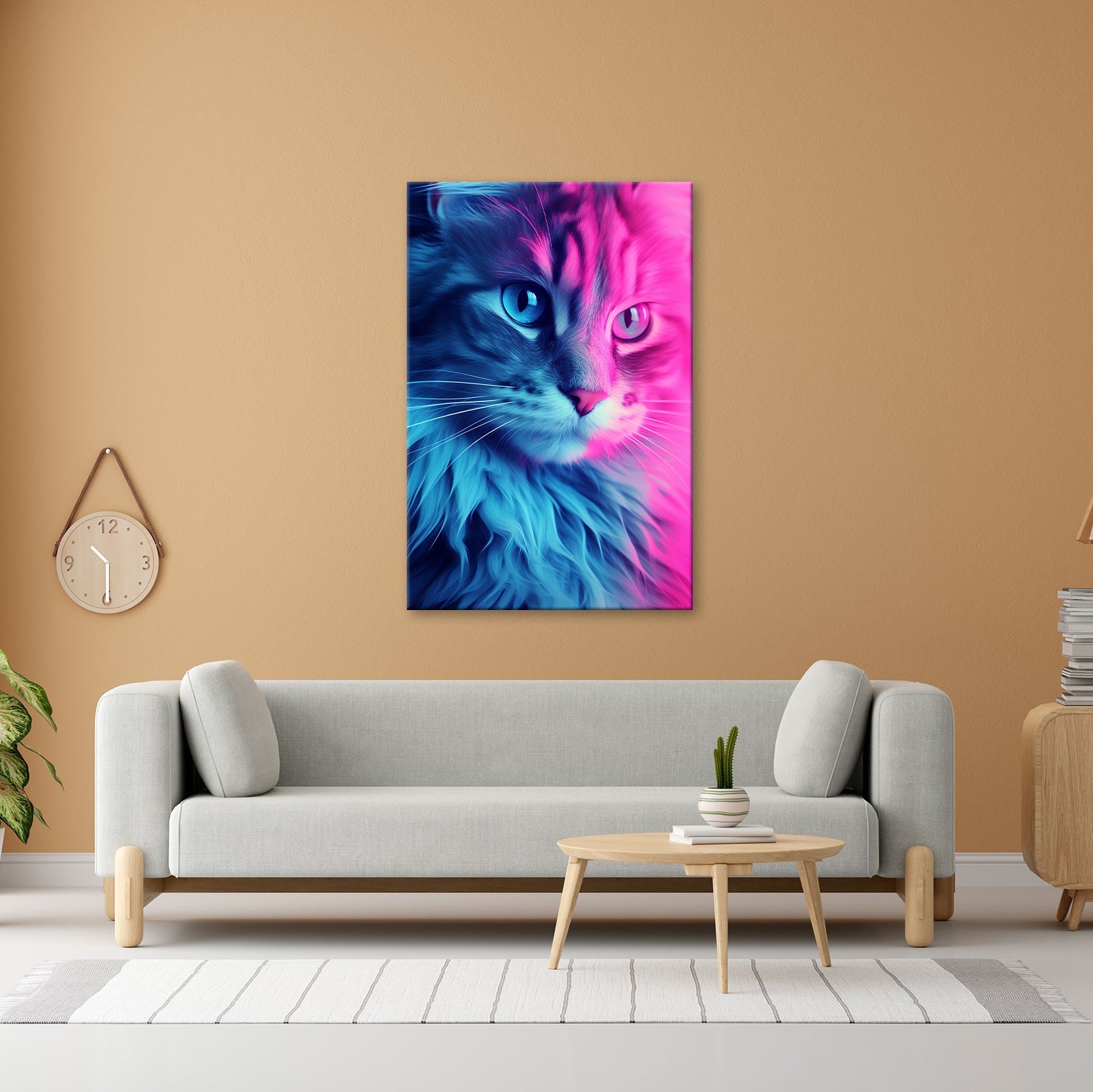 Leinwandbild Neonkatze in magischem Licht zwischen Blau und Pink - deyoli