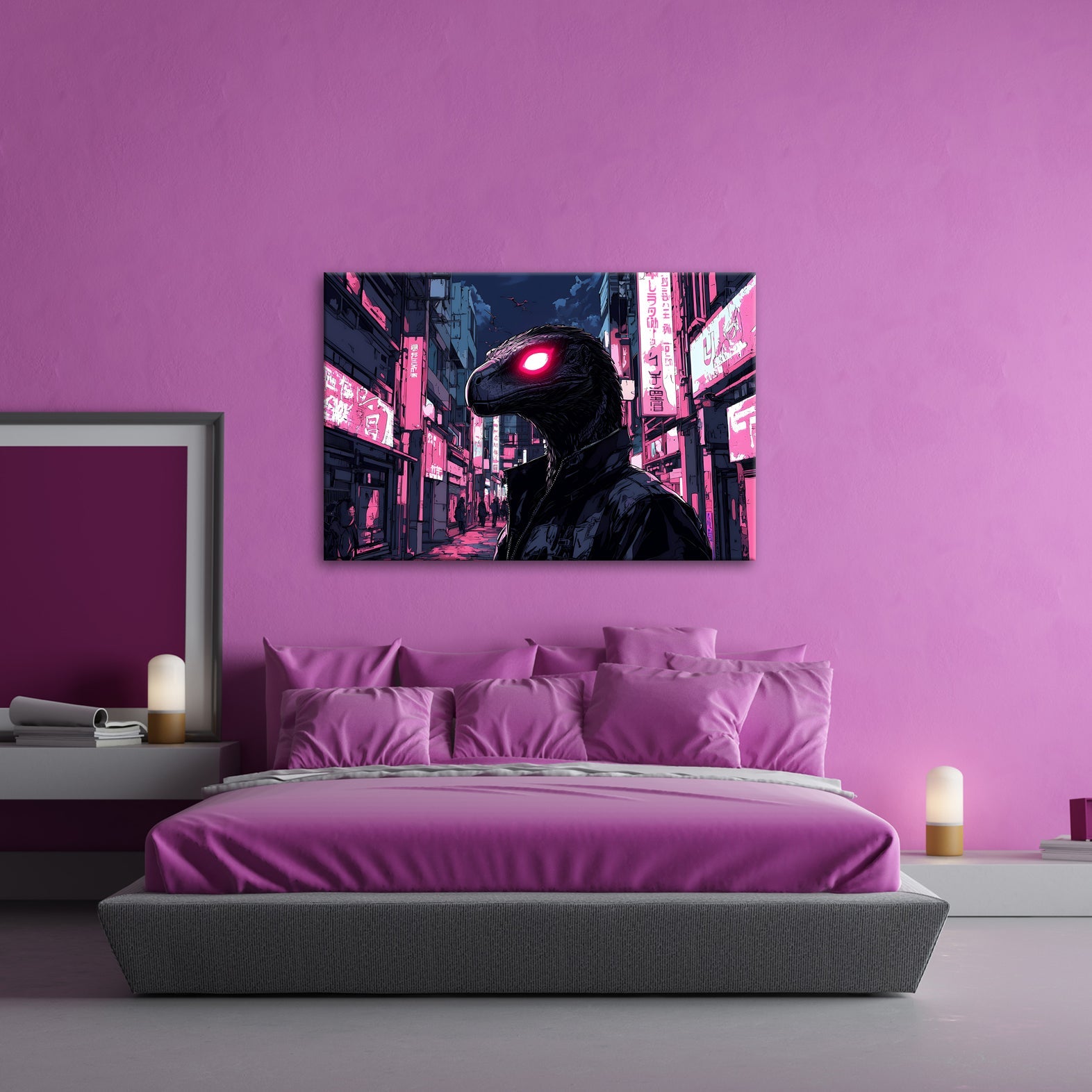 Leinwandbild Neonlicht trifft Reptilienblick – Nacht der Schatten. - deyoli