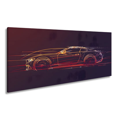 Leinwandbild Neonlinien formen ein rasendes Coupe purem Licht und Geschwindigkeit - deyoli