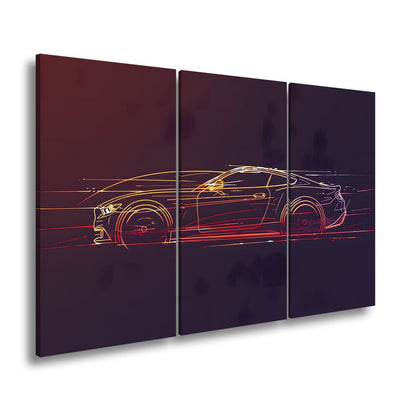 Leinwandbild Neonlinien formen ein rasendes Coupe purem Licht und Geschwindigkeit - deyoli