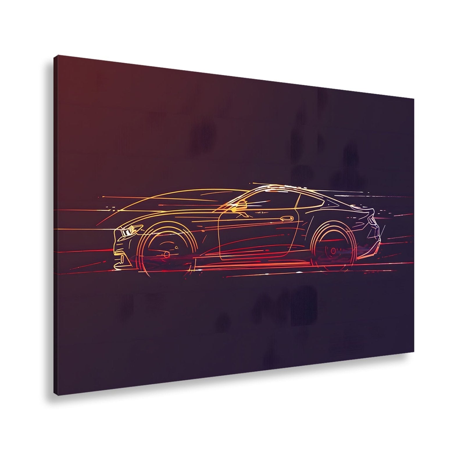 Leinwandbild Neonlinien formen ein rasendes Coupe purem Licht und Geschwindigkeit - deyoli