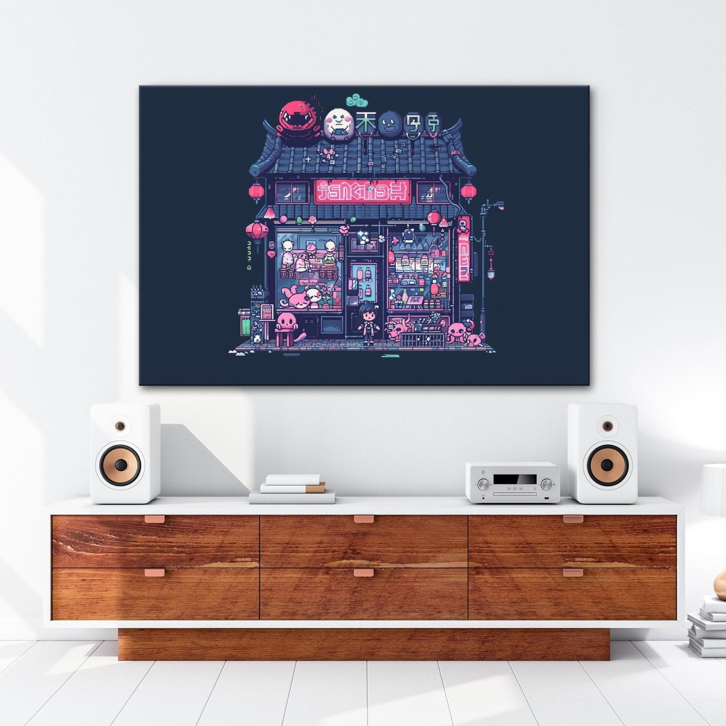 Leinwandbild Neonshop voller Pixelzauber in einer verspielten Welt. - deyoli