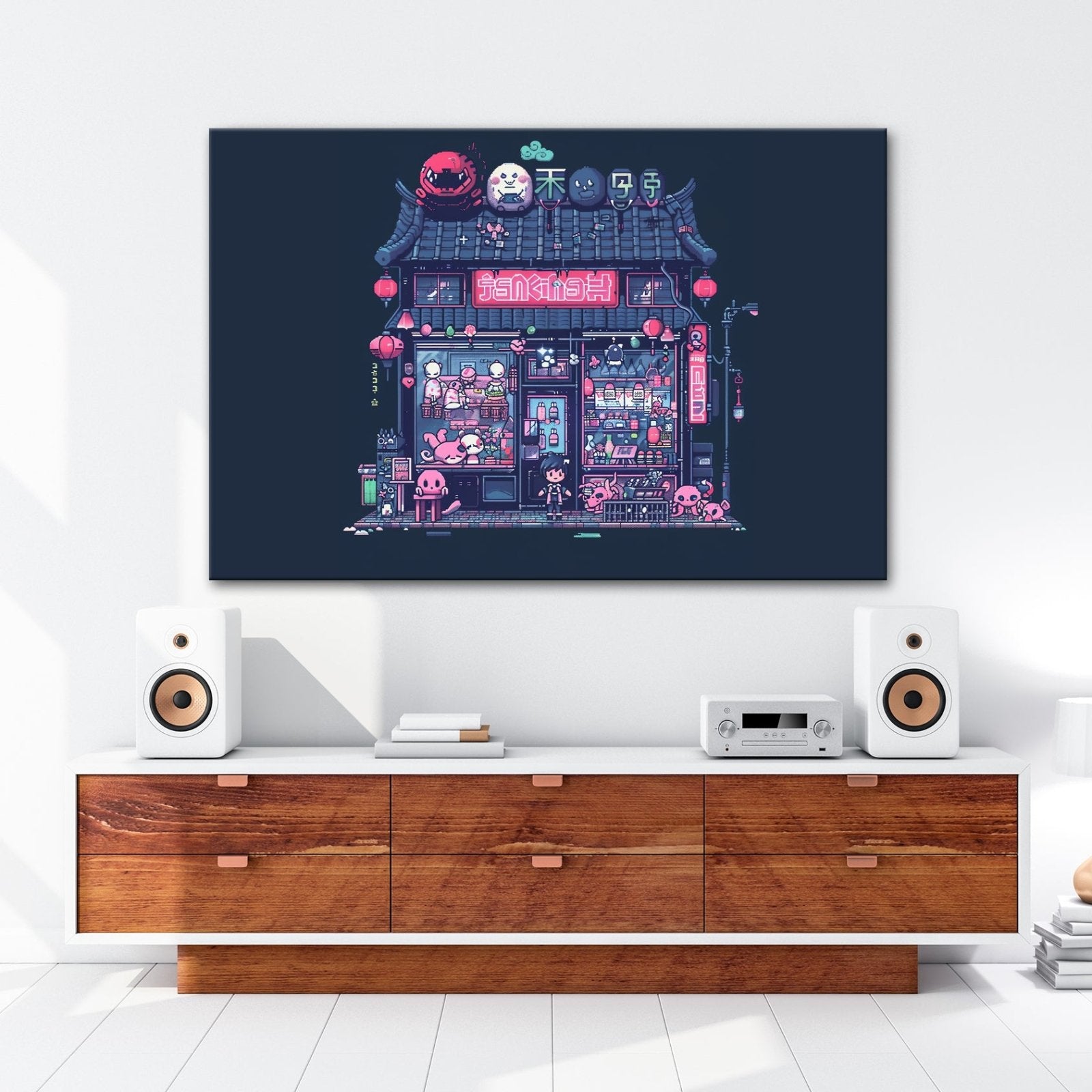 Leinwandbild Neonshop voller Pixelzauber in einer verspielten Welt. - deyoli