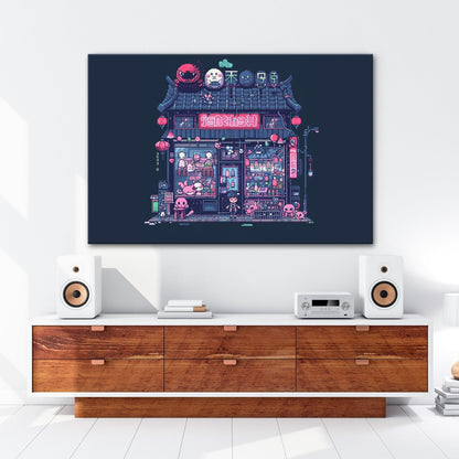 Leinwandbild Neonshop voller Pixelzauber in einer verspielten Welt. - deyoli