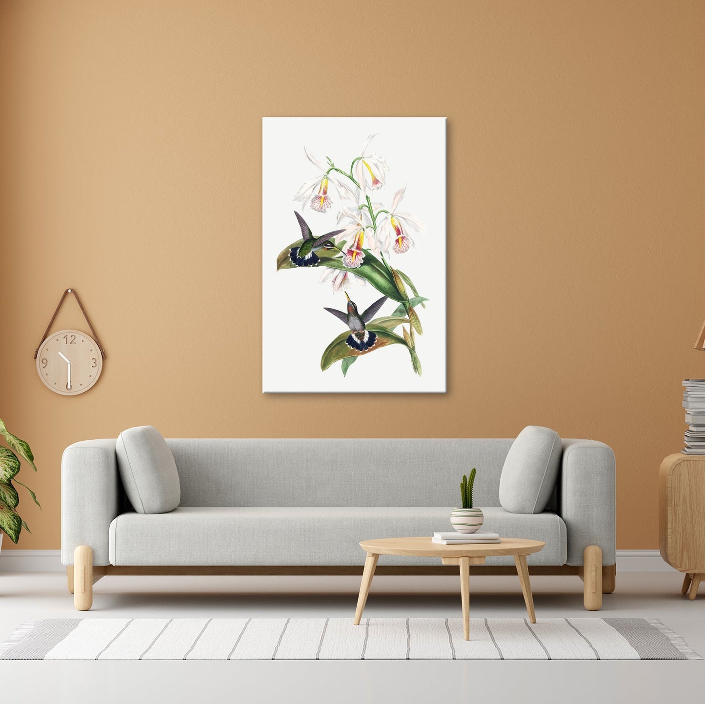 Leinwandbild Orchideen und Kolibris tanzen in zarter Naturharmonie - deyoli