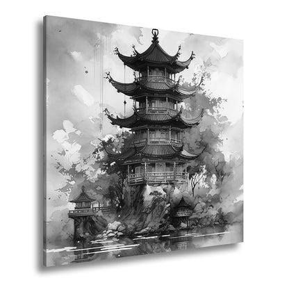 Leinwandbild Pagode am Wasser – Harmonie in Farben und Form. - deyoli