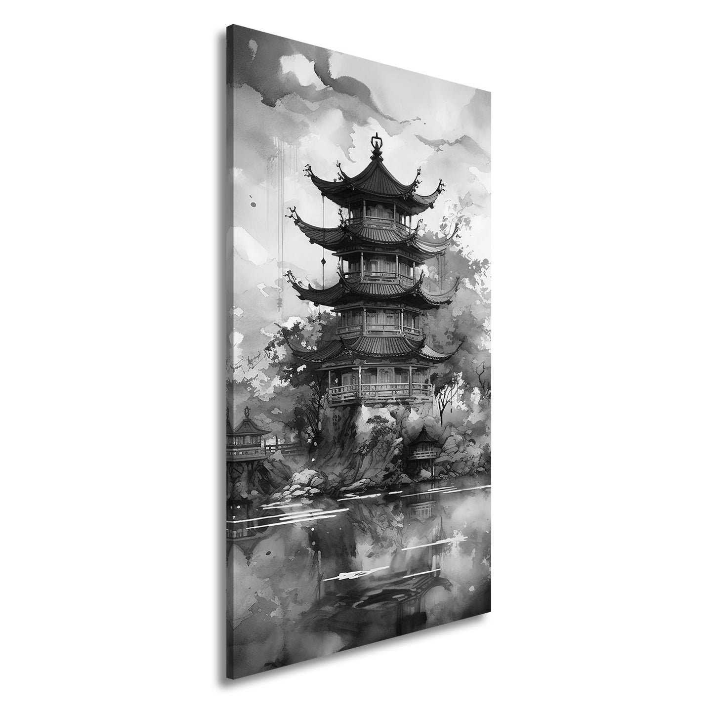 Leinwandbild Pagode am Wasser – Harmonie in Farben und Form. - deyoli