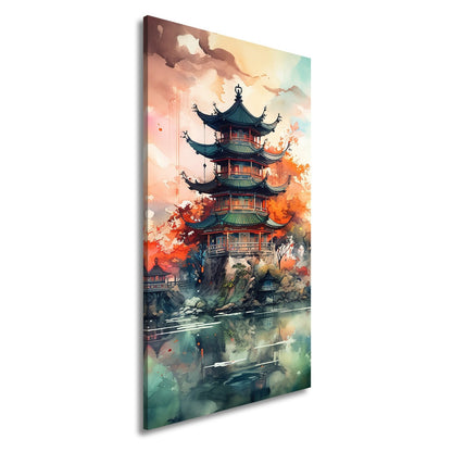 Leinwandbild Pagode am Wasser – Harmonie in Farben und Form. - deyoli
