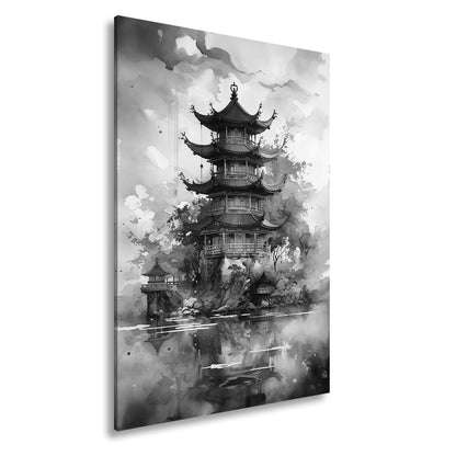 Leinwandbild Pagode am Wasser – Harmonie in Farben und Form. - deyoli