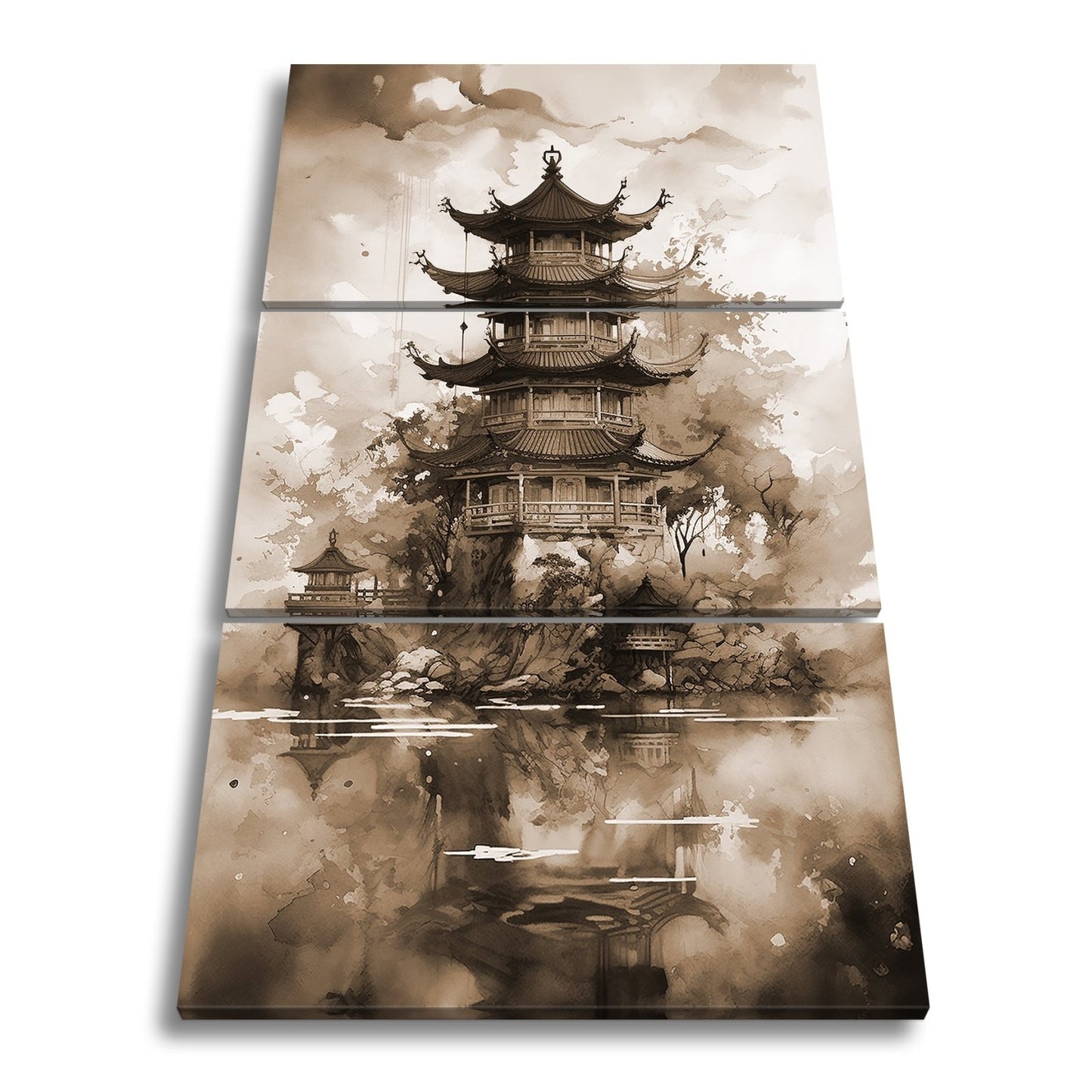 Leinwandbild Pagode am Wasser – Harmonie in Farben und Form. - deyoli