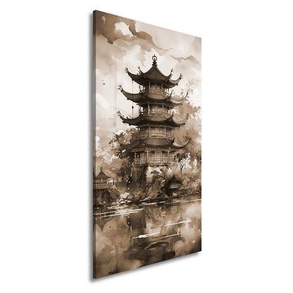 Leinwandbild Pagode am Wasser – Harmonie in Farben und Form. - deyoli