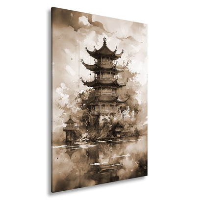 Leinwandbild Pagode am Wasser – Harmonie in Farben und Form. - deyoli