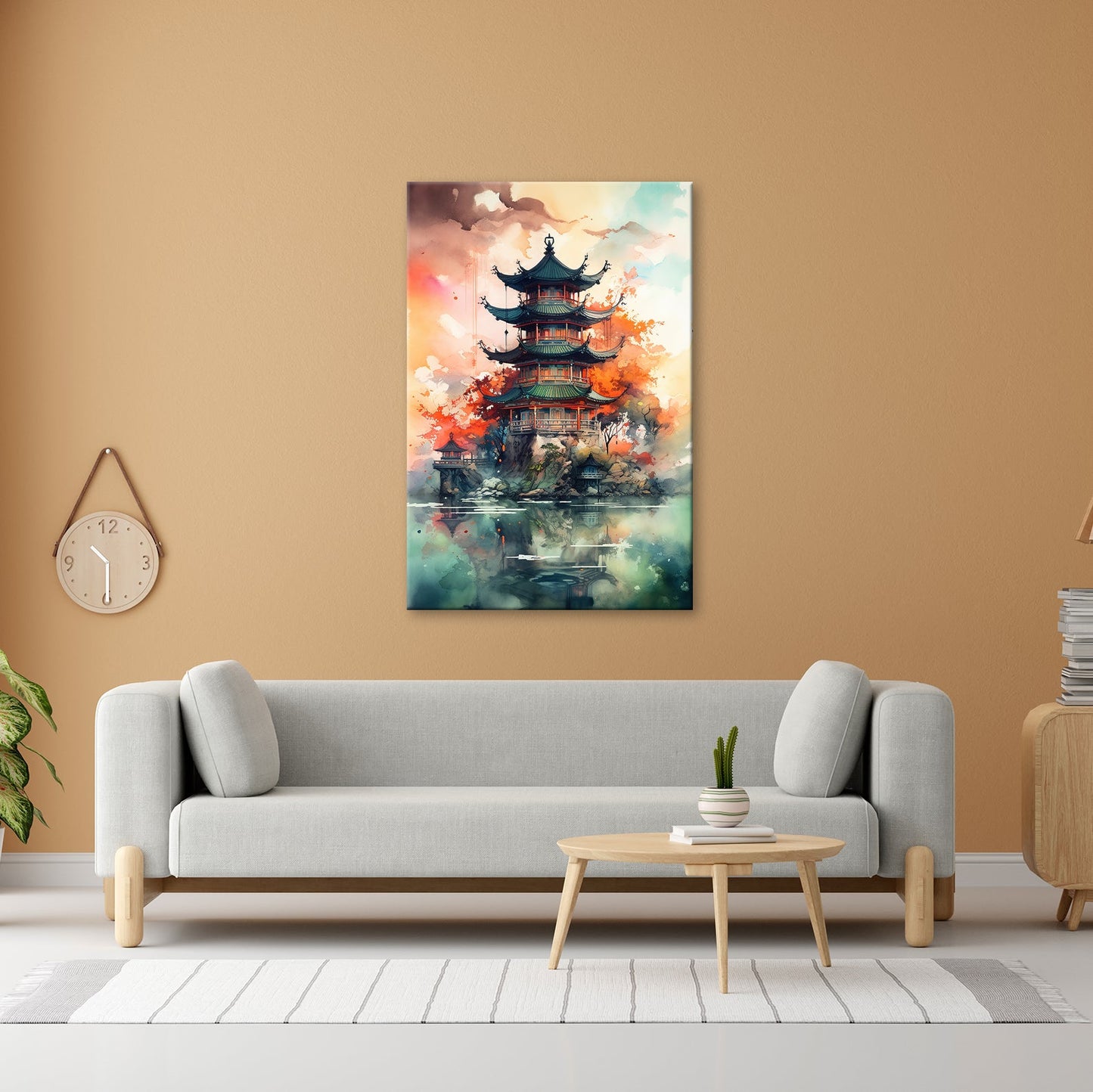 Leinwandbild Pagode am Wasser – Harmonie in Farben und Form. - deyoli