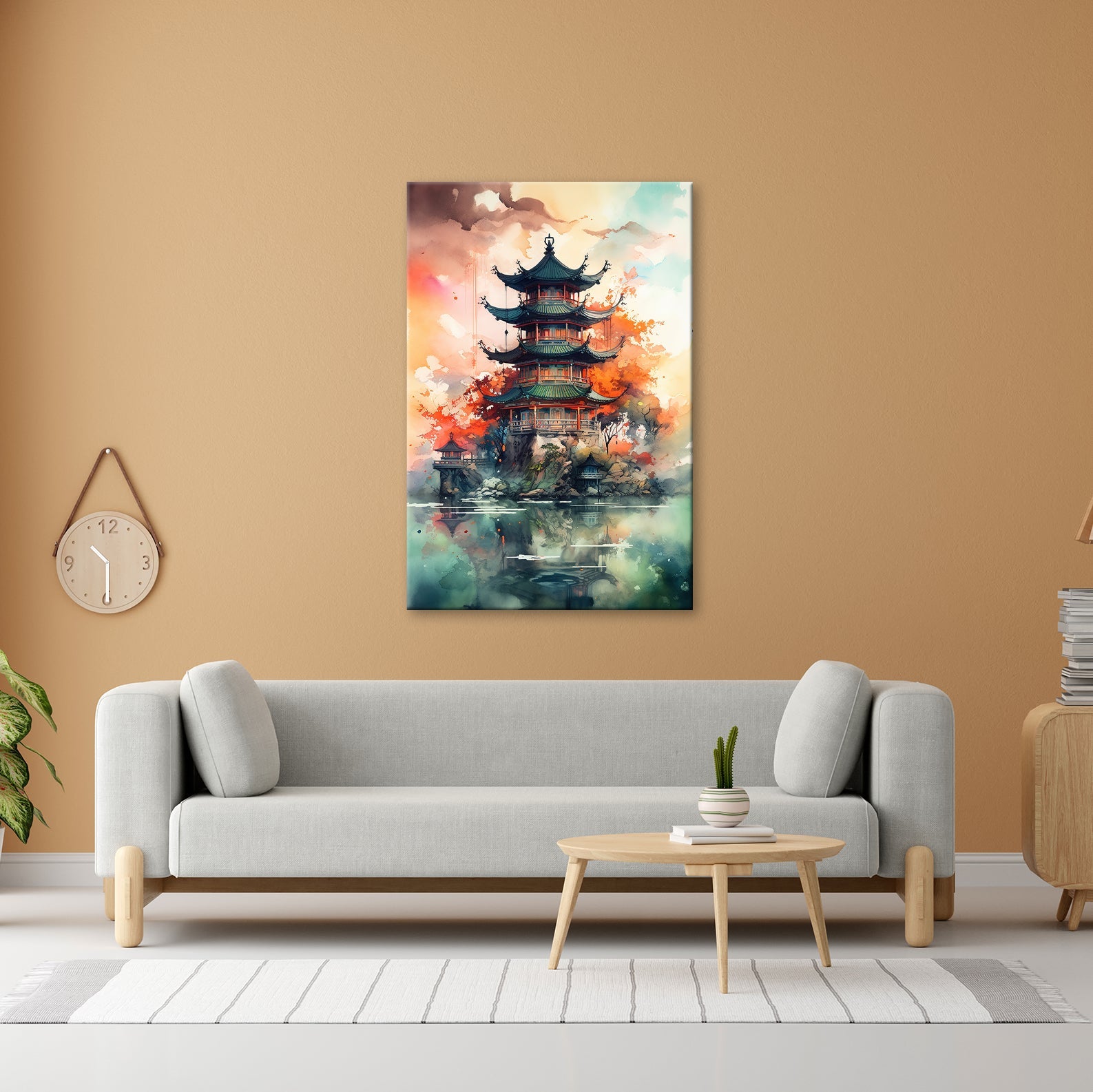 Leinwandbild Pagode am Wasser – Harmonie in Farben und Form. - deyoli