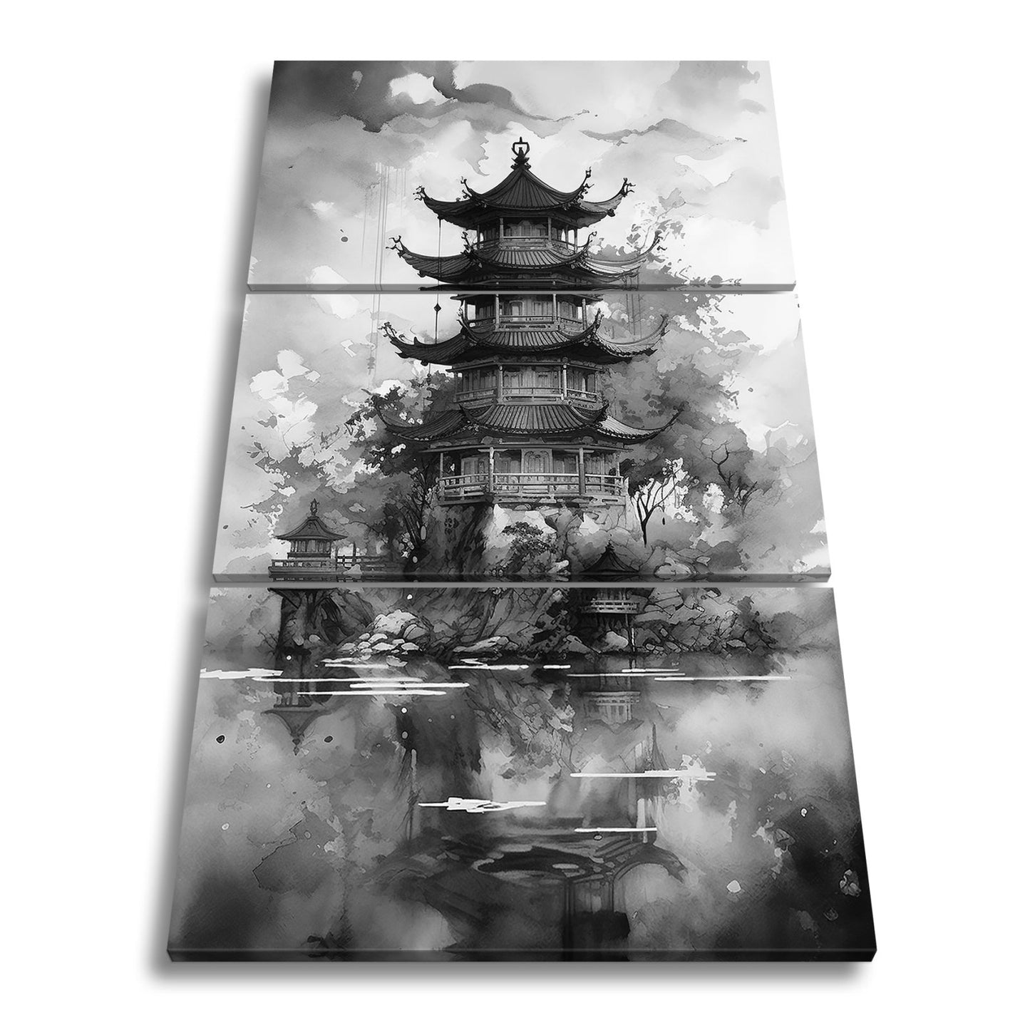 Leinwandbild Pagode am Wasser – Harmonie in Farben und Form. - deyoli