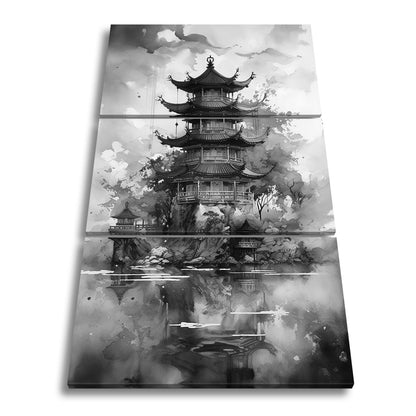 Leinwandbild Pagode am Wasser – Harmonie in Farben und Form. - deyoli