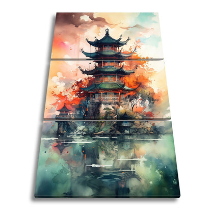 Leinwandbild Pagode am Wasser – Harmonie in Farben und Form. - deyoli