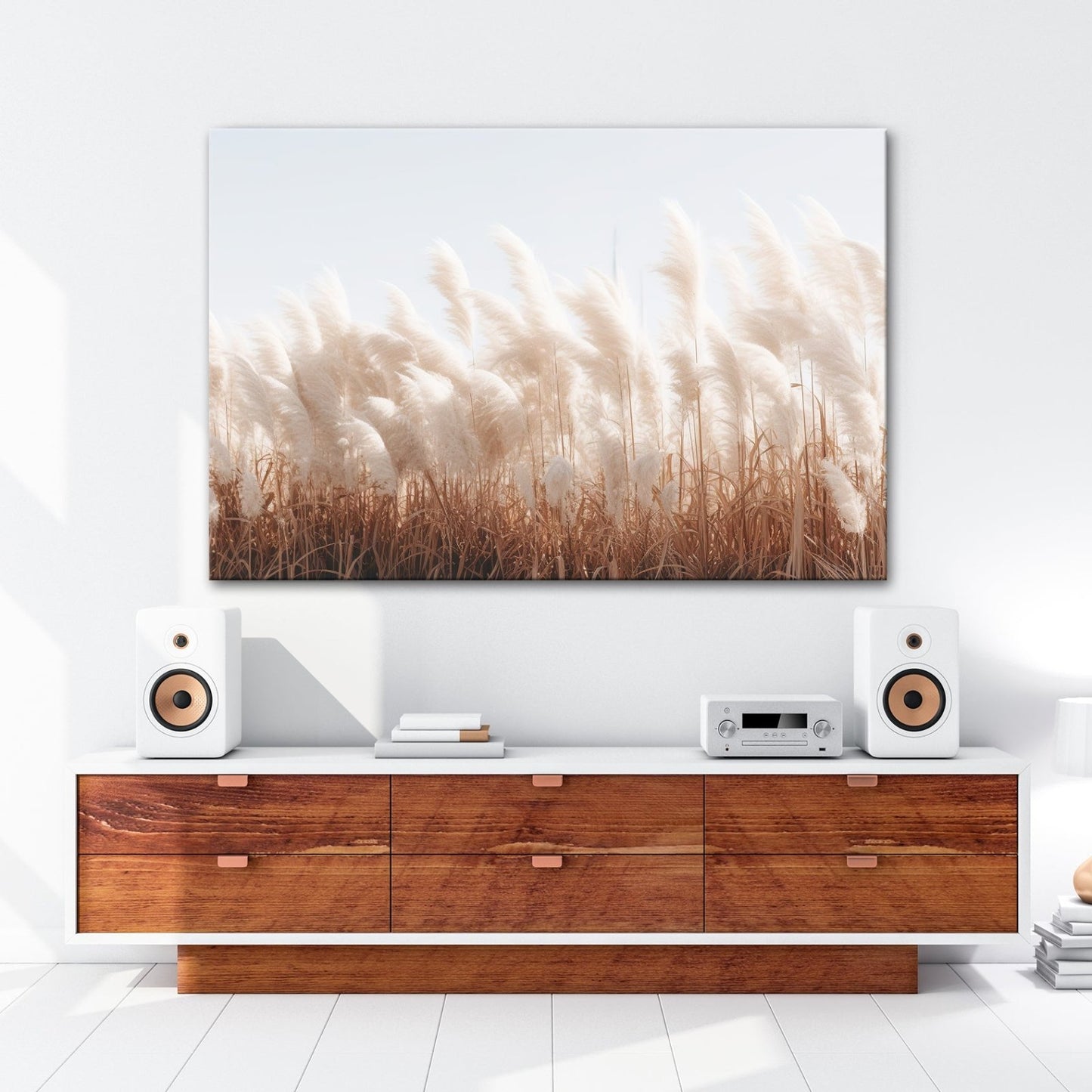 Leinwandbild Pampasgras XXL – Goldenes Licht & Naturmotiv für Wohnzimmer - deyoli