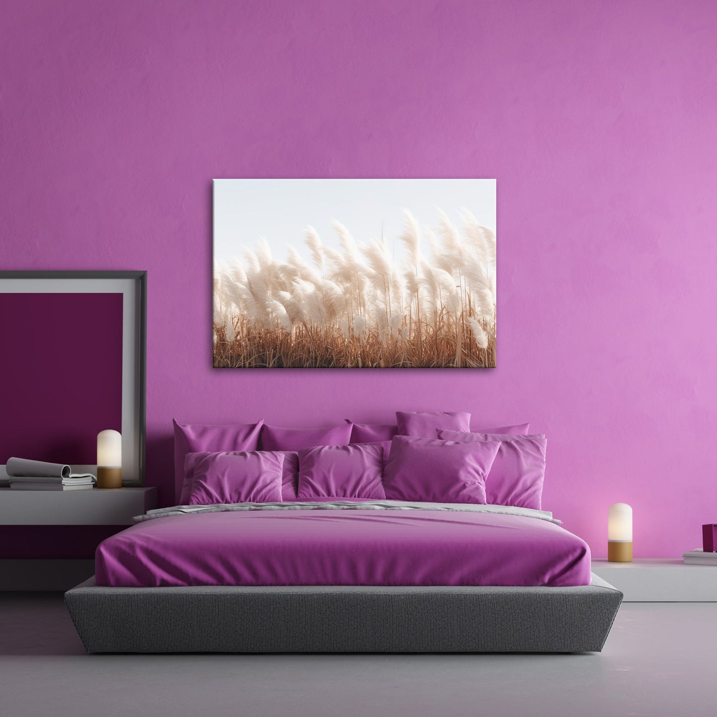Leinwandbild Pampasgras XXL – Goldenes Licht & Naturmotiv für Wohnzimmer - deyoli