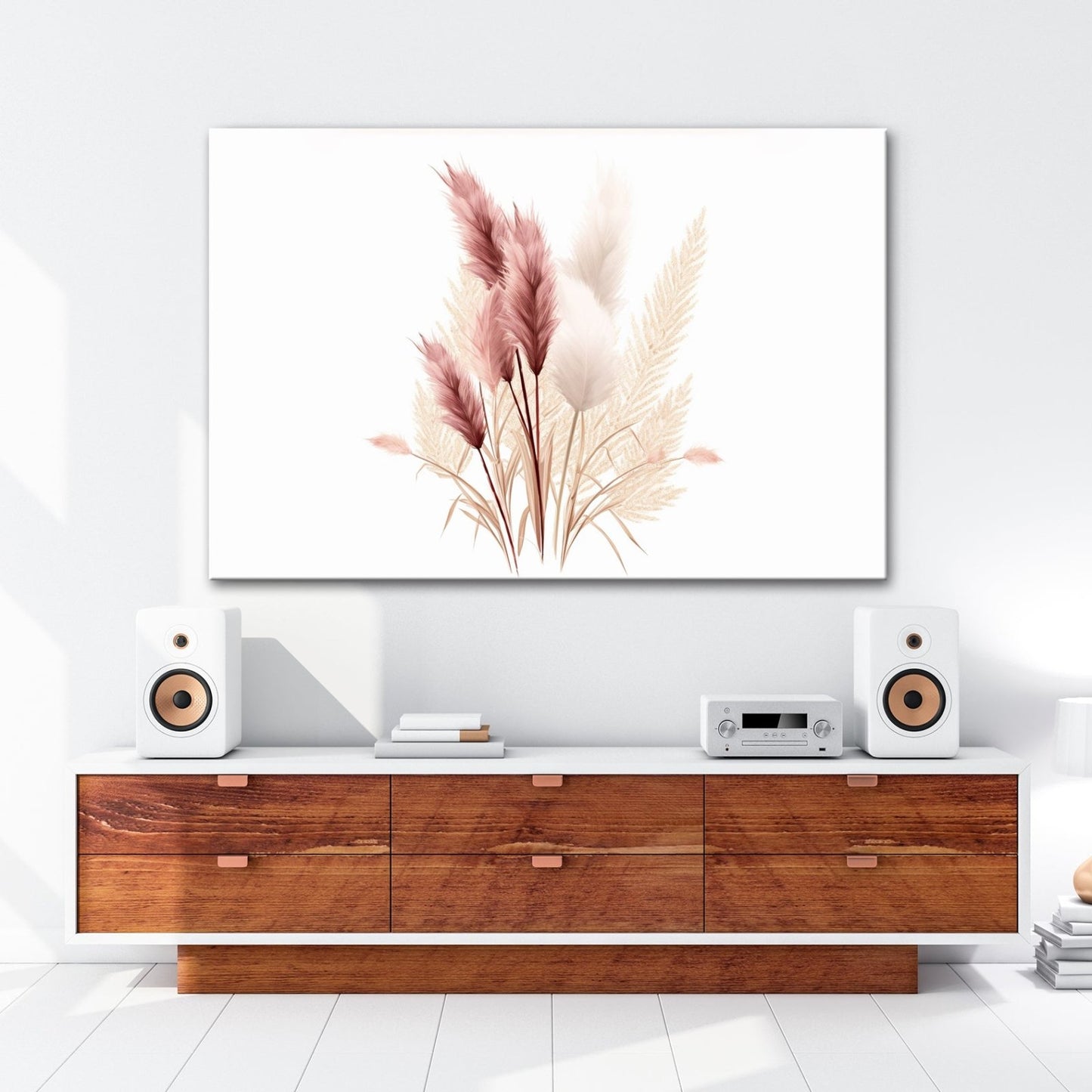 Leinwandbild Pampasgras XXL – Rosé & Creme Naturmotiv für Wohnzimmer - deyoli