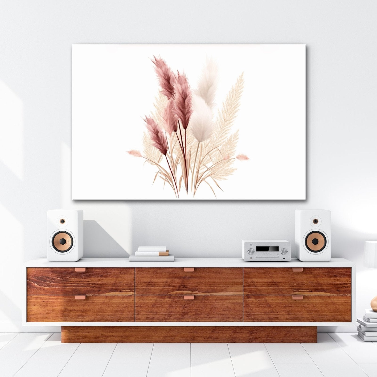 Leinwandbild Pampasgras XXL – Rosé & Creme Naturmotiv für Wohnzimmer - deyoli